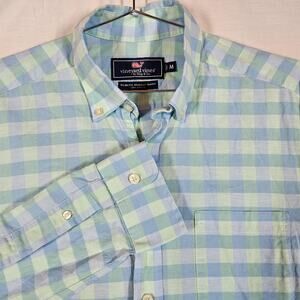 Vineyard Vines Murray Shirt Mens Medium Blue Green Check Slim Fit Button Down